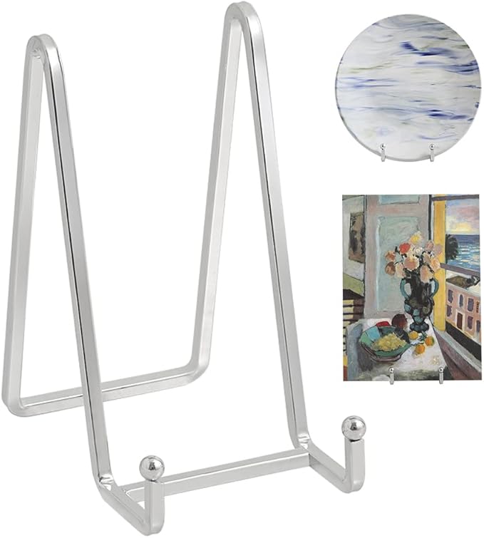 Plate Holder Easel Display Stand - 6 inch Metal Plate Stands for Display - Tabletop Picture Stand - Silver Iron Easels for Display Pictures | Photo Frames | Book | Decorative Plates | Plaque - 4 Pack