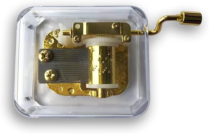 BinkeGG Play (Romeo and Juliet (A time for us)) Clear Acrylic Hand Crank Music Box with Sankyo Musical Movement (65 Tunes Option)