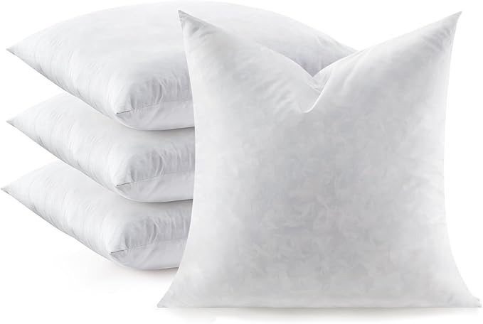 Feather Throw Pillow Inserts Set of 4, Soft Fluffy Square 18 x 18 Inches Decorative Pillow Insert, Feather and Down Euro Pillows for Bed, Couch and Cushion