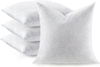 Feather Throw Pillow Inserts Set of 4, Soft Fluffy Square 18 x 18 Inches Decorative Pillow Insert, Feather and Down Euro Pillows for Bed, Couch and Cushion