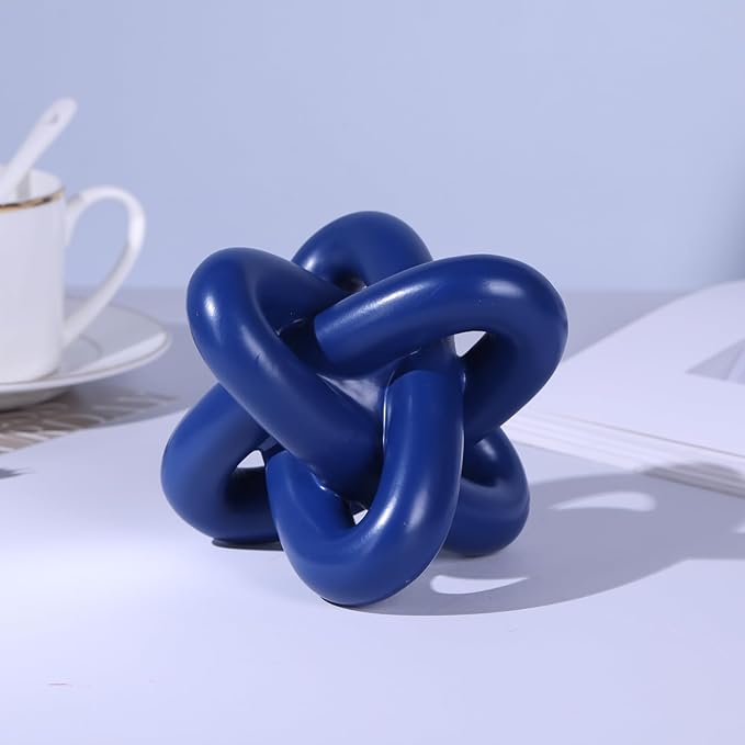DOVDOV Blue Knot Sculpture, Three Knot Sculptures, Blue Home Decor Accents, Knot Sculptures for Rustic-Style Coffee Tables, Living Room Dining Tables, Entrance Hall Shelves, and Small Decorations.