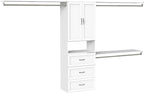 ClosetMaid SuiteSymphony Hanging Closet Kit Includes (1) Tower, (3) Closet Rods, (4) Shelves, (3) Top Shelves w/Brackets, (3) Drawer, and (1) Closet Door Set, White