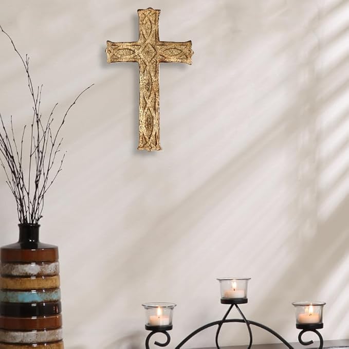 Hosley Hand-Carved Wooden Cross – 8 Inch Rustic Faith Wall Decor | Christian Gift, Prayer Room, Home Blessing, Wedding & Baptism Keepsake