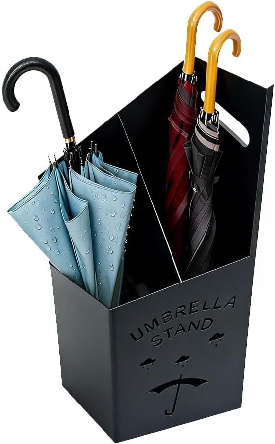 9.84" D x 7.87" W x 23.62" H Detachable Base Umbrella Stand - Elegant Raindrop Design, Water Collection Tray, Gold/Black Finish, Durable Home & Office Organizer