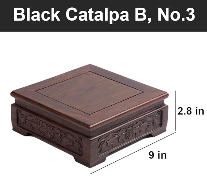 GOLDY&WENDY Vintage Indoor Home Decor Display Stand Square Solid Wood Black Catalpa Vase Plant Teapot Pedestal Base