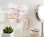 6-Tier Wall Jewelry Organizer Wall Mounted Jewelry Organizer Earring Holder Wall Mount Hanging Necklace Organizer Jewelry Hanger Hanging Necklace Holder Organizer Display (Pink)