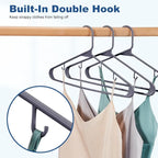 HOUSE DAY Grey Plastic Hangers 60 Pack, Non-Slip Plastic Hanger with Dual Hooks - Slim Space Saving 1/4" Thin Closet Organizers for Coats, Shirts, Pants & Dresses - Lightweight Garment Friendly