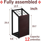 AKIRA Mid-Size Umbrella Stand for 12-Umbrellas Modern Brown Wood Grain & Black Metal Entryway Organizer Rack Holder for Office or Lobby, Model US-US-0325-BKDB
