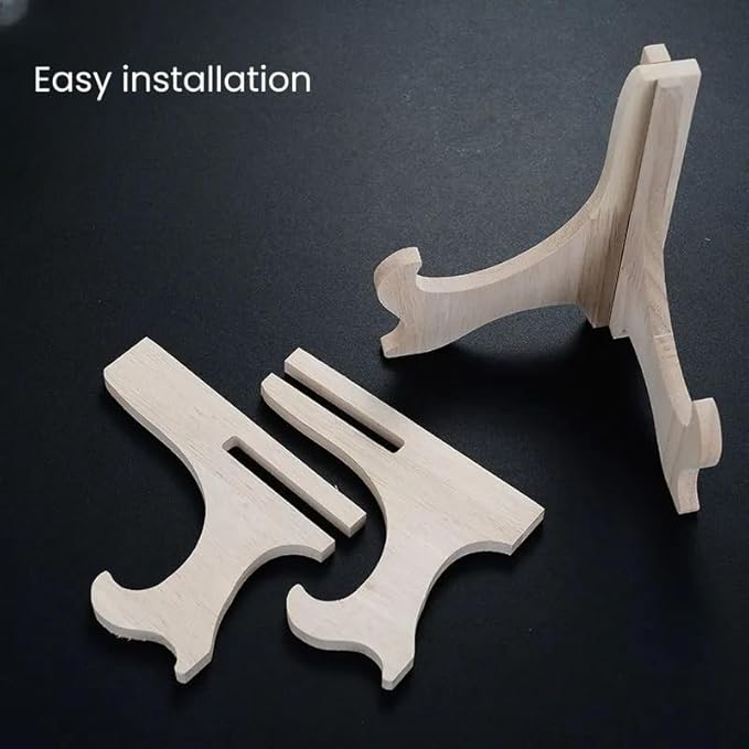 RTeng 2 Pack Wooden Display Stand for Sculptures | Plate and Stone Holder | Decorative Support Rack – Stylish Wooden Stands for Display, Plate Stands, Picture Frame Stand (5”, 6”, 7”) (5 Inch)