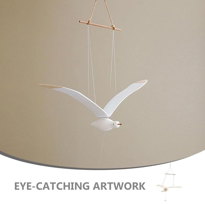 Seagull Hanging Mobile Wooden Flying Bird Decor Nursery Wall Hanging Ornament for Home Nursery Room Balcony Patio Decor