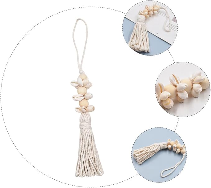 Pastoral Wooden Beads String with Shells and Tassels Creative Boho Decor for Home Beach Inspired Rustic Touch Versatile Hanging Garland for Walls Windows