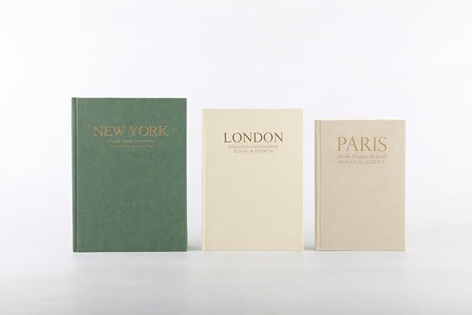 Faux Book Storage Box Set of 3—Green/Beige/Beige—Decorative Faux Books with Hidden Storage for Coffee Table Decor, Bookshelf or Mantle—Linen Decorative Boxes—Aesthetic Book Decor for Home