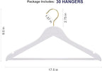 Amber Home 30 Pack Solid Wood Suit Coat Hangers, Smooth White Finish Wooden Dress Hangers with Non Slip Pant Bar, Clothes Hangers with Gold Hook & Notches for Jacket, Pant, Shirt (White+Gold, 30)