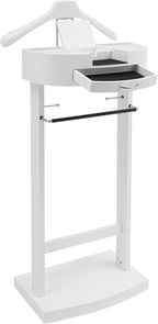 Mens Suit Valet Stand Clothes Valet Stand with Base Vertical Clothes Stand Wooden Hanging Frame w/Handle, 17.32 x 11.81 x 44.09in (White)