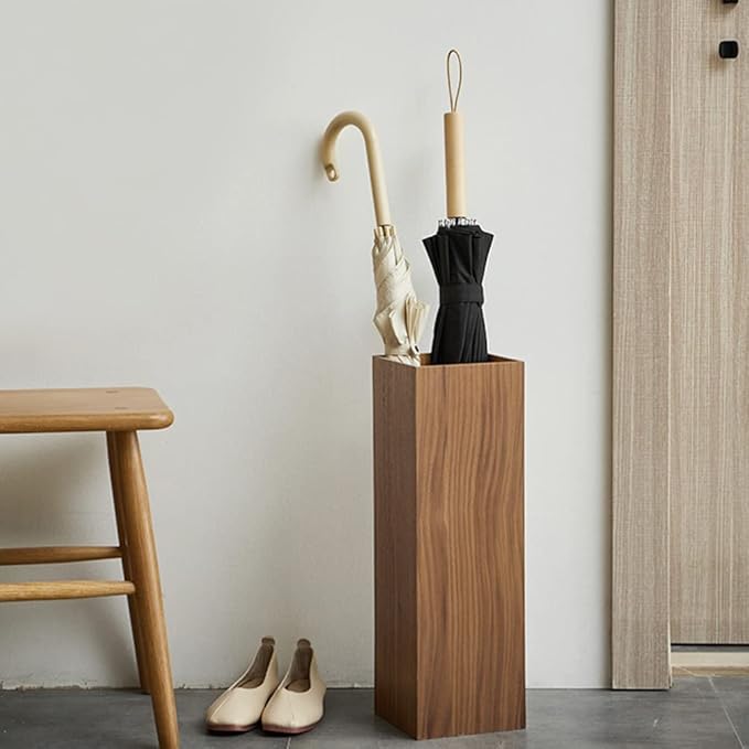 HOMSFOU Umbrella Stand Wood Umbrella Holder Farmhouse Bucket Square Wooden Holder Canes Walking Sticks for Home Office Entryway 6.3" L x 6.3" W x 19.7" H