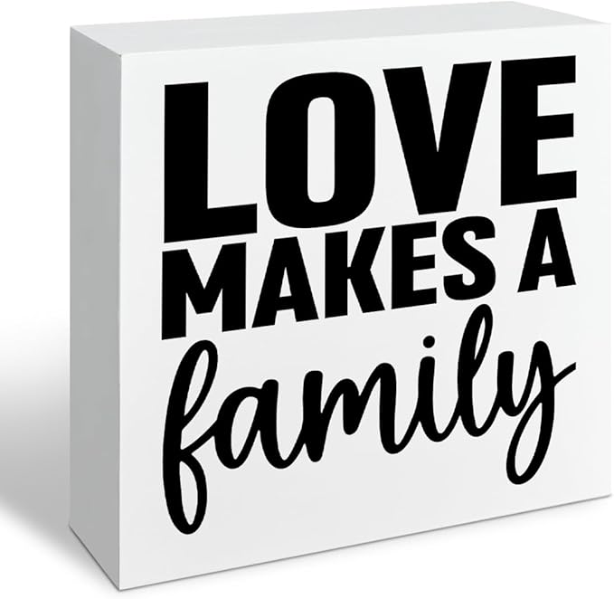 Motivational Home Decorate, Love Makes a Family, Rustic Farmhouse Wall Sign, Wedding Gift, Christian Quotes Decor, Living Room Decor, Family Wall Decoration, Home Desk Decorate, 5.1x5.1inches