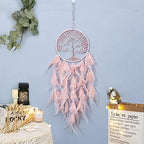 Pretty Jolly Pure Pink Tree of Life Dream Catcher Wall Decor with Healing Crystal Stone Handmade Feather Dream Catchers Decoration Wall Hanging Bedroom Living Room Wedding Party Home Decor-25.6"