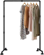 Black Iron Garment Rack,Industrial Pipe Clothing Rack,Vintage Commercial Grade Clothing Hanging Organizer for Garment Storage Display