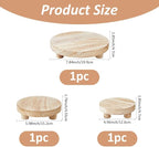 SUPERFINDINGS 3 Sizes Wooden Display Risers Wood Pedestal Stand Wood Round Flat Tray Rustic Display Riser for Home Bathroom Kitchen Counter Décor and Organize, 20/15.2/12.6cm