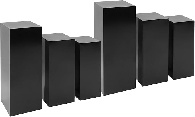 6 PCS Display Pedestal Stand, Metal Display Pedestal Stands Decoration Cube Sculpture Displays Column Square Displays Stands Pillars for Wedding Party Baby Shower Birthday (Black, 6PCS)