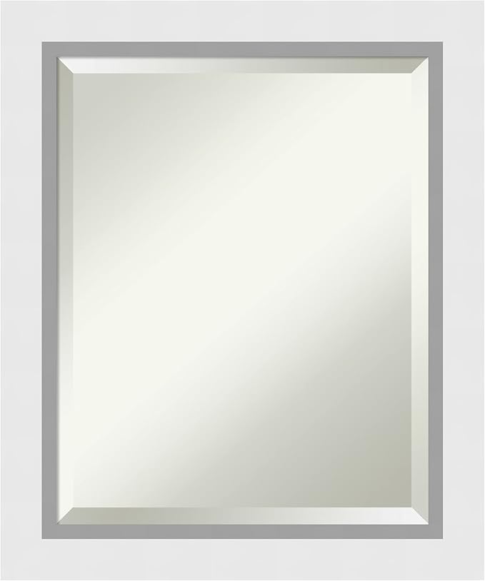 Amanti Art White Wall Mirror 24x20 Blanco White Rectangle Bathroom Mirror for Wall Decor Living Room, Small Modern Wood Frame, Hangs Horizonally and Vertically, Bathroom Decor, Beveled Edge