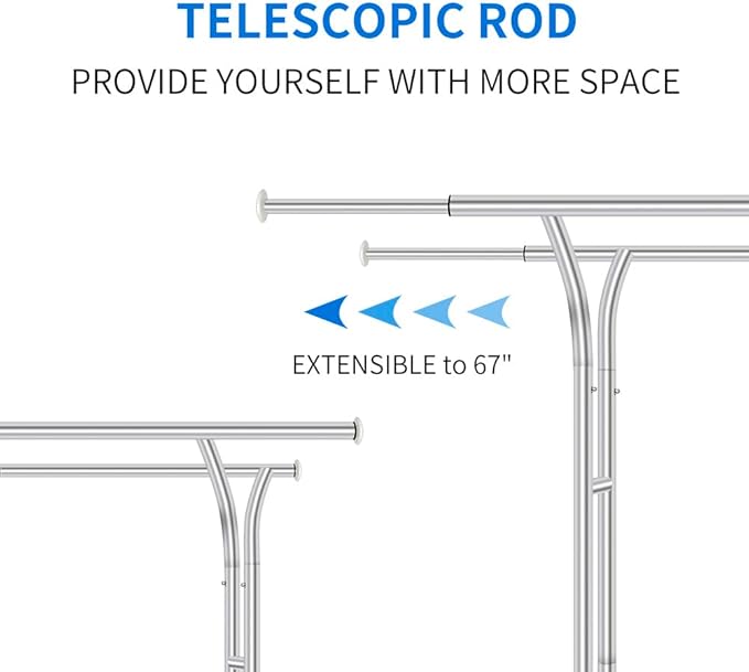 Silver Heavy Duty Double Rod Garment Rack for Hanging Clothes Chrome, Commercial Rolling Clothes Organizer Commercial Metal with Lockable Wheels Mobile for Coats Dresses