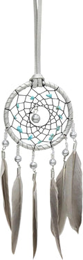 Pine & Linen Handmade Dream Catcher,Bohemian Style Car Rearview Mirror Hanging Charms Feather Pendant,Good Luck Charm for Car Accessories/Wall Hanging/Women/Gift(Silver)