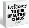 Farmhouse Home Decor, Welcome To Our Beautiful Chaos Wooden Sign, Living Room Wall Art, Family Room Signs, Housewarming Gift, Box Sign Decor Tabletop, Hallway Decoration, 5.1x5.1inches
