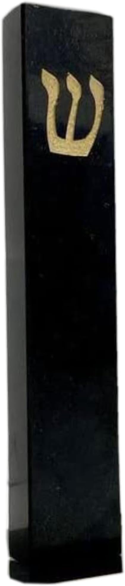 A&S Mezuzot Quartz Mezuzah Case with Engraved Shin Design Easy Peel and Stick Judaica Door Mezuza (Black + GOLD, 8 Inches)