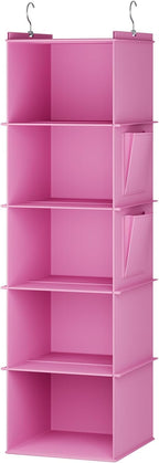 YOUDENOVA Hanging Closet Organizer, 5-Shelf Closet Hanging Storage Shelves, Light Pink