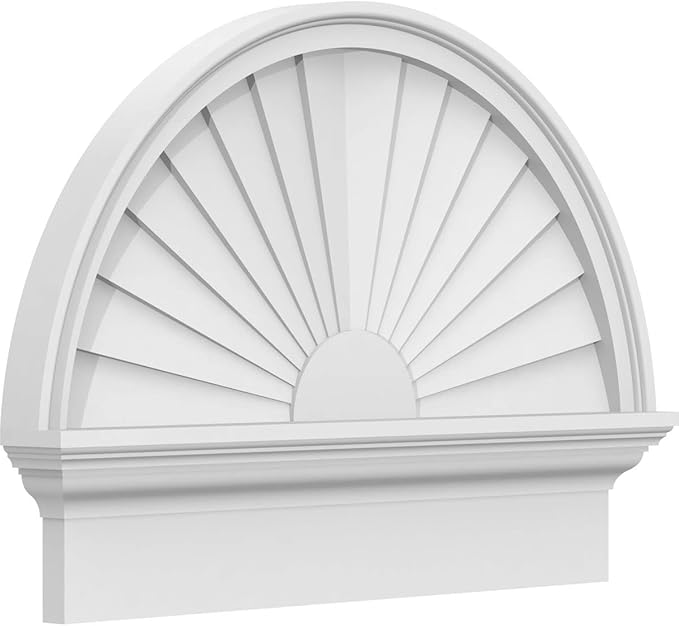 26"W x 19-3/4"H x 2-3/4"P Half Round Sunburst Architectural Grade PVC Combination Pediment
