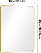 BONEWEI Gold Bathroom Mirror,36x48 inch Wall Mirror for Bathroom Wall Mounted,Round Rectangle Mirror for Bathroom Over Sink,Modern Frame for Home Decor Living Room,Bedroom Entryway,Horizontal/Vertical