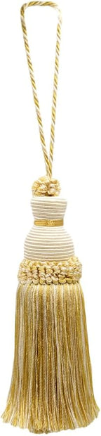 DÉCOPRO Beautiful Hand-Crafted 5" (12.5cm) Key Tassel, 3 1/2" (8.5cm) Loop # IKTJ, Ivory Beige Gold #2523 (Yellow Gold, White Ivory, Light Beige) Set of 2