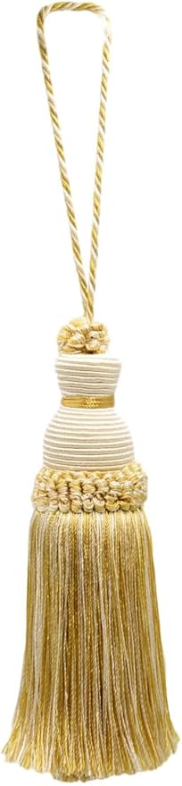DÉCOPRO Beautiful Hand-Crafted 5" (12.5cm) Key Tassel, 3 1/2" (8.5cm) Loop # IKTJ, Ivory Beige Gold #2523 (Yellow Gold, White Ivory, Light Beige) Set of 2