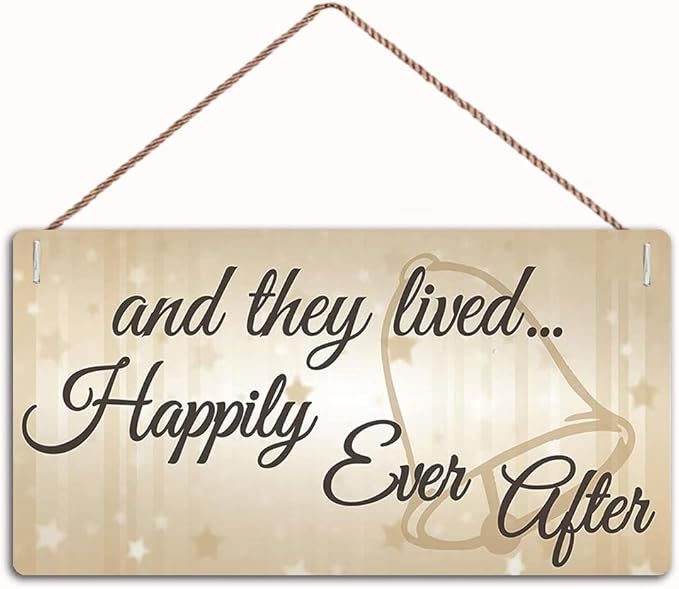They Lived Happily Ever After Hanging Wedding Day Plaque Sign，family decor sign，Wall Door Sign,12"X6"Sign (WD010)