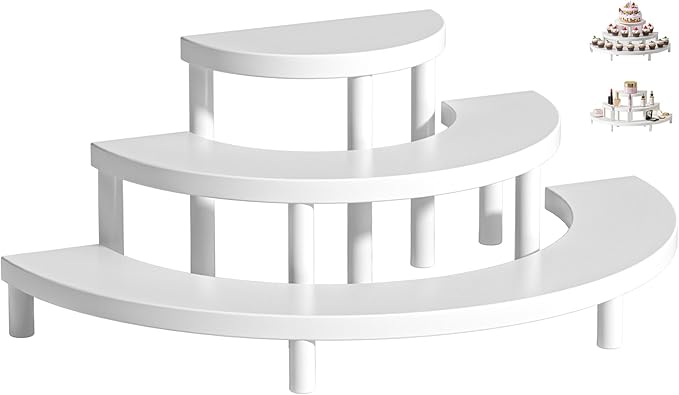 3-Tier Wooden Display Risers, Rustic Cupcake Stand, Perfume Organizer, Dessert Table Display Set for Party & Home Decor (White)