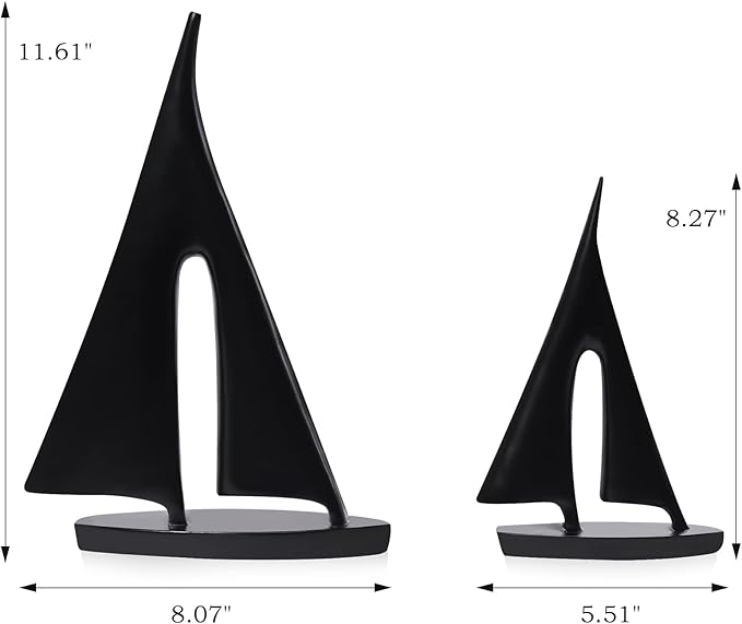 Saysmile Modern Sculptures Home Decor, Sailboat Decor Ornament, Boat Decorations Statue Decor, Art Sculptures and Statues, Sailboat Gifts Home Office Bathroom Shelf Decor (Black-2 Pack)