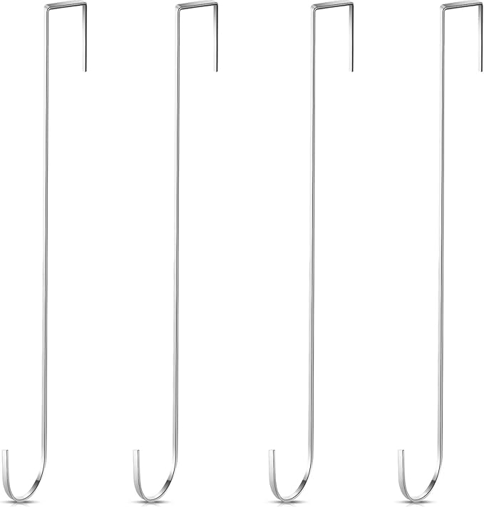 Hotop 15 Inch 4 Pcs Wreath Hangers for Front Door Steel Metal Wreath Doors Hanger Over The Door Hanger Hook Indoor or Outdoor for Christmas Halloween Front Decorations Welcome Sign(Silver)