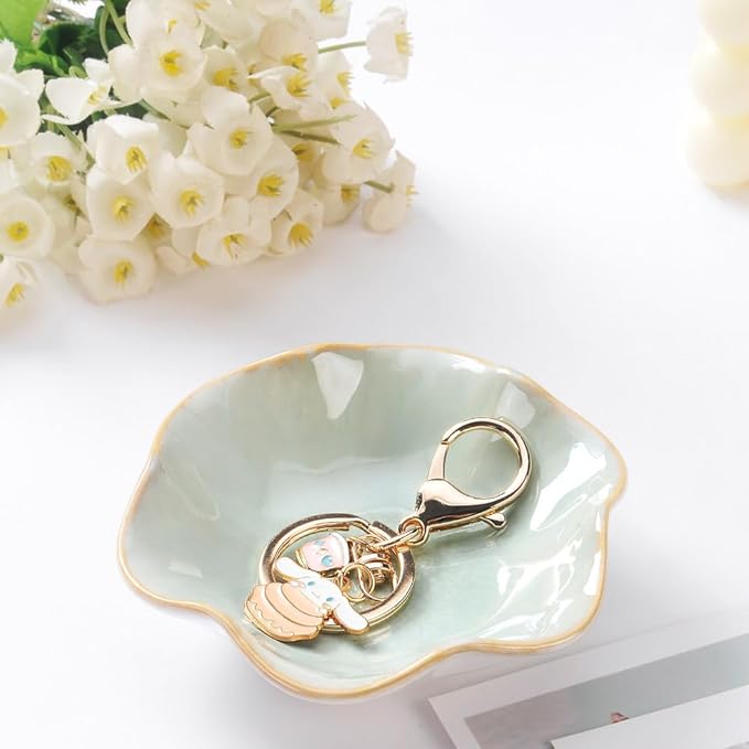 JAMEND CLXP 2PCS Lotus Leaf Shape Ring Holder Dish, Small Key Bowl, Ceramic Trinket Tray Jewelry Dish Organizing Necklace Earrings for Mom Friend Sister, All Jewelries Are NOT Included, Light Green.…