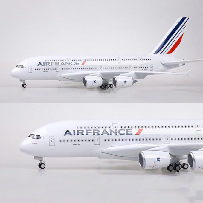 1:160 Scale 17.7-inch Airbus A380 Air France Die-Cast Resin Aircraft Model with Display Stand, Detachable, for Collection or Gift Giving, no Light (White)