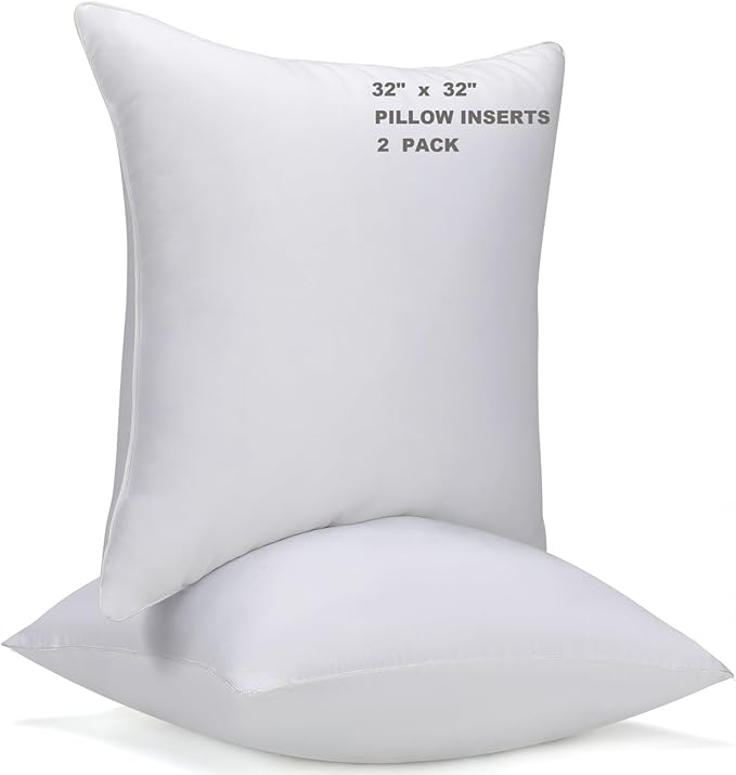 WINGLAM Throw Pillow Inserts 2-Pack, 32x32 Inches Square Decorative Pillow Stuffers, Hypoallergenic Ultra Soft Lightweight Down Alternative Polyester, White Sham Stuffer Pillows（2）