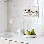 Funny Kitchen Signs Decor-Personalized Kitchen Metal Sign-Kitchen Counter Accessories-12x8 Inch Hanging Plaque Home Farmhouse Wall Decorations-The Gathering Place Sit Long Talk Much Laugh Often