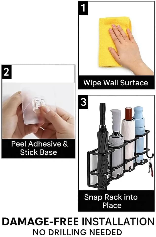 Wall Mounted Umbrella Holder for Entryway, Modern Metal Space-Saving Umbrella Stand Rack Indoor Organizer for Home Office Apartment(White,46.5CM)