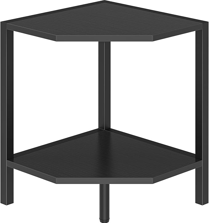 Creso hom Corner Shelf Stand, 2 Tier Industrial Corner Bookshelf, Multipurpose Standing Corner Display Shelf Countertop Organizer for Living Room Kitchen Bedroom Office, Black