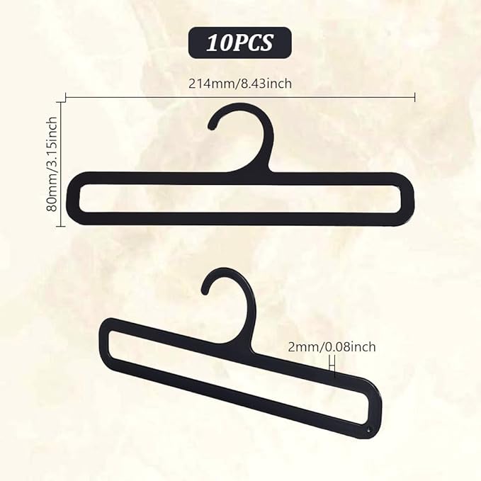 AHANDMAKER 10Pcs Plastic Hanger, Scarf Hanger Black Rectangular Towel Holders Space Saving Scarf Organizer Hooks Closet Organizers and Storage for Ties Scarves Belts, 8.4x3Inch