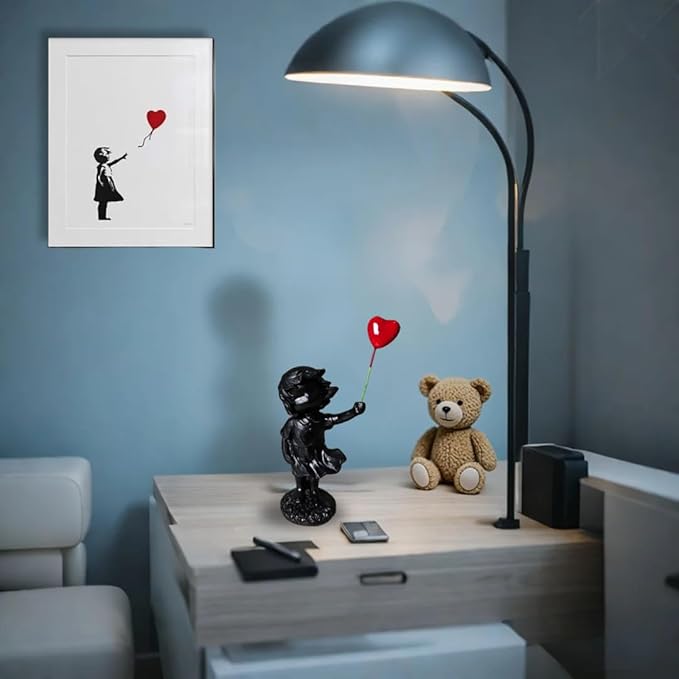 Banksy Street Graffiti Art Statue,Love Balloon Girl Room Decor,Resin Ornaments,Living Room Dining Desk Decorations,Bookshelf Decorative Objects(Black)