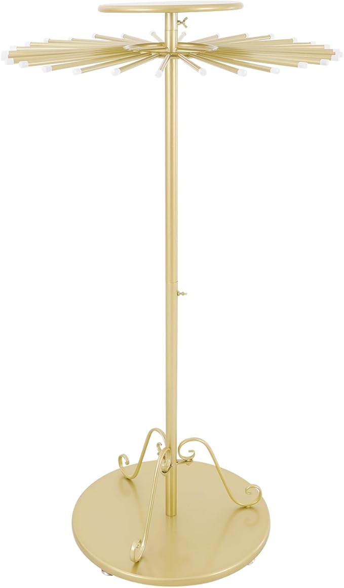 Scarf Display Stand 30-Arm Scarf Holder Organizer Freestanding Scarf Hanger 360° Rotating Rack for Home and Clothing Store (Gold, 30 Rods)