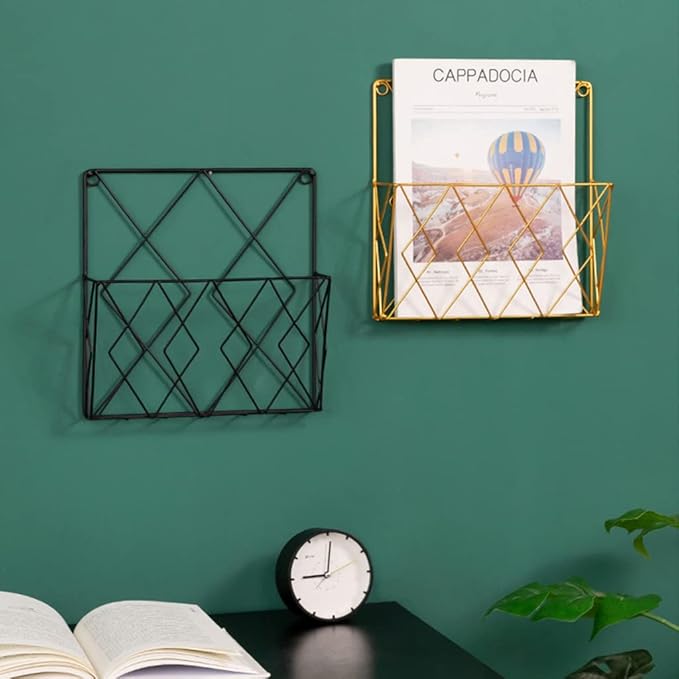 Iron Wire Collection For Case Wall Mount File Holder Metal Magazine Organizer Holder Home School Dorm Organizer Supplies Wall Magazine Holder Rack Gold Metal Clear For Bathroom
