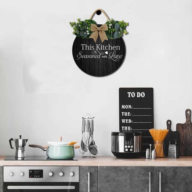 Kitchen Sign,This Kitchen Is Seasoned With Love Rustic Round Wooden Sign,For Home, Office, Store Or Restaurant