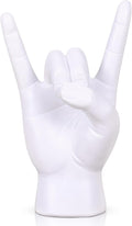 QIANLING 7.7" White Resin Rock On Hand Gesture Statue - Rock Culture Music Lovers' Decorative Tabletop Sculpture for Bookshelf, Desk & Mantel Decor in Home or Office, Modern Symbolic Figurine